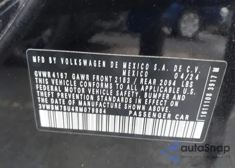 2024 Volkswagen Jetta 1.5T Sport z USA, uszkodzony, nr VIN 3VWBM7BU4RM079864